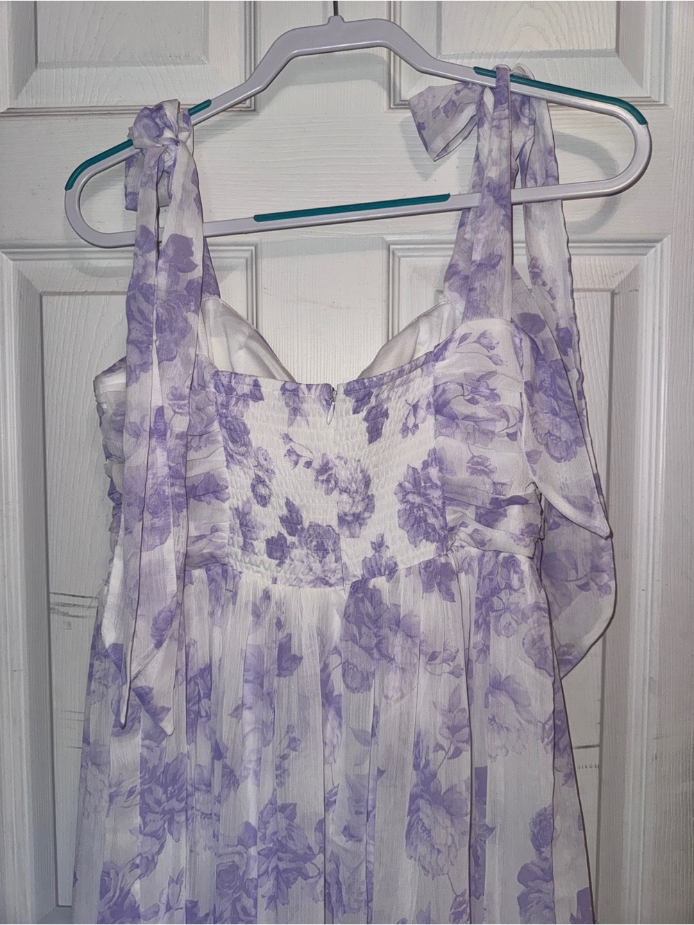 Francesca's Collections Margaret White Tulle Lilac Floral Maxi Dress - Picture 7 of 11